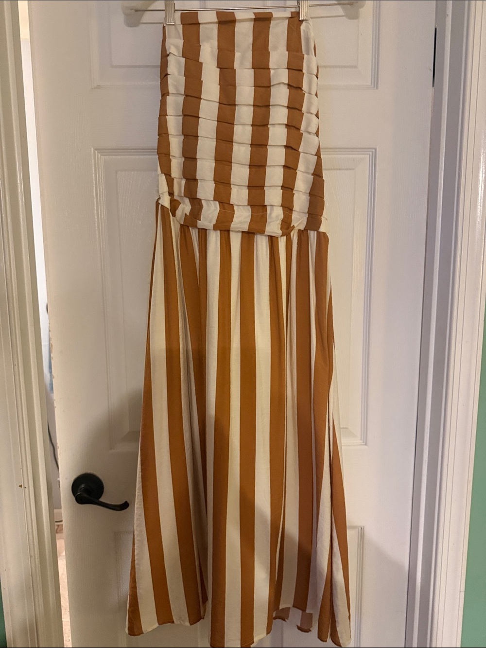 Women’s Strapless Maxi Dress in Cream and Tan